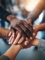 Diverse Hands United In Teamwork