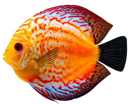 Vibrant Discus Fish Side View, Fins Spread, isolated on transparent background