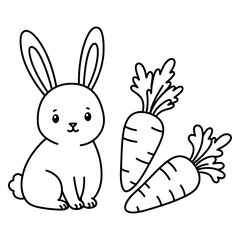 Adorable Bunny and Carrots A Sweet Line Art Illustration