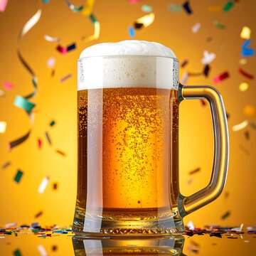 Beer mug with foam in celebration