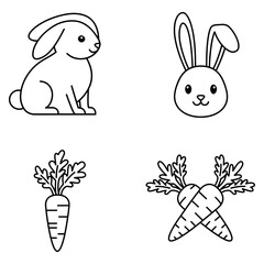 Adorable Bunny and Carrot Line Art Icons Perfect for Easter and Spring Designs