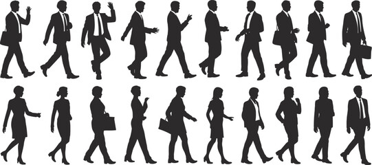 Business people silhouettes walking, corporate professionals, office workers, teamwork collaboration, career lifestyle, business meeting, executive communication, urban workplace, formal 