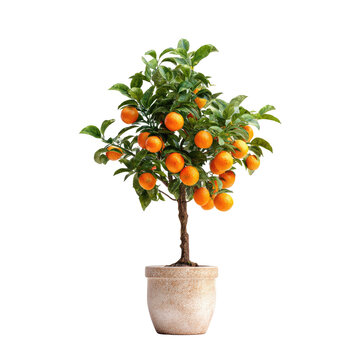A small potted citrus tree laden with bright orange miniature fruits, set against a black background