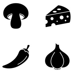 Culinary Icons Mushroom, Cheese, Chili Pepper, Garlic - Vector Graphics