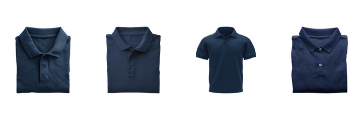 Navy Blue Polo Shirts Set. Casual Fashion And Apparel Collection Isolated On Transparent Background