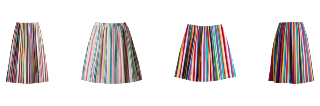 Colorful Striped Skirts Set. Vibrant Fashion And Style Collection Isolated On Transparent Background - Powered by Adobe
