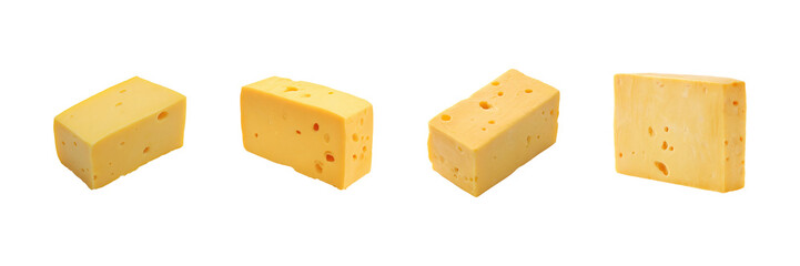 Cheese Block Variety Set. Dairy Product And Culinary Ingredient Collection Isolated On Transparent Background