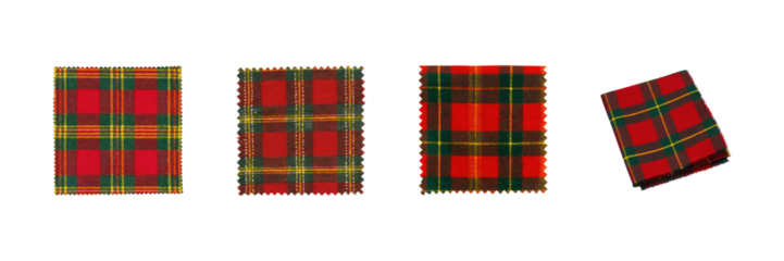 Tartan Fabric Swatches Set. Traditional Scottish Textile Patterns Collection Isolated On Transparent Background