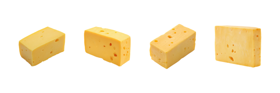 Cheese Block Variety Set. Dairy Product And Culinary Ingredient Collection Isolated On Transparent Background