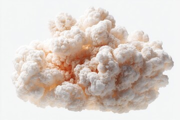 Fluffy, light beige cloud-like mass against white background