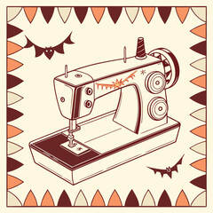 Retro Halloween Vintage Sewing Machines Invitation
