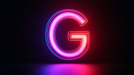 Bright neon letter G glowing in pink and purple hues against dark background, creating vibrant and modern visual effect with sense of energy and innovation