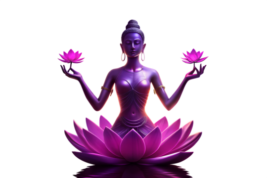 Serene Purple Buddha Sculpture in Blooming Lotus Flower, Symbolizing Enlightenment, Peace, and Spiritual Awakening in a Modern Abstract Style