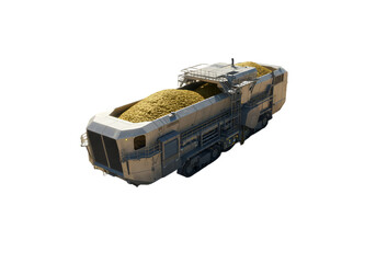 Futuristic Harvester Vehicle on Isolated Black Background
