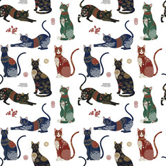 seamless pattern with japan style cat