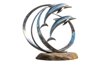 Dynamic Dolphin Sculpture A Whimsical Dance of Marine Elegance in Metal and Stone