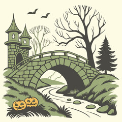 Vintage Halloween Troll Bridge Invitation