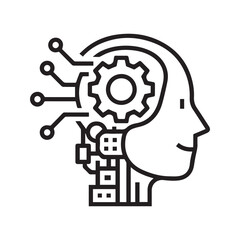 Artificial Intelligence Icon, Cyborg Head with Mechanical Gear and Circuit Brain for AI and Robotics Technology
