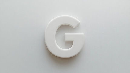 White three dimensional letter G light gray background minimalistic and modern design clean and simple aesthetic sleek style digital or technology theme geometric shape smooth surface contemporary