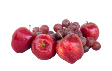 fresh red apples and grapes isolated on white
