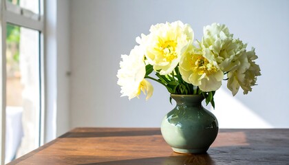 Light yellow peonies in a vase