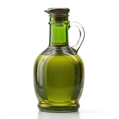 Green glass oil jug, isolated on white