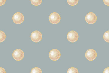 Simple seamless pattern with beige pearl on gray background in watercolor. Hand drawn elegant round shape in minimal polka dot design. Great for vintage fabric or wallpaper. Perfect for luxury print.