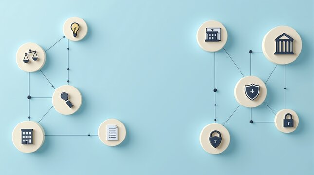 Blockchain technology network concept with security data protection and business finance icons connected