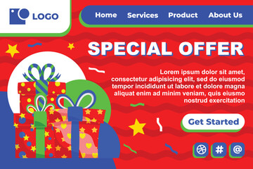 Gift Box in Various Bright Color for Special Offer Web Landing Page Banner Flat Cartoon Background