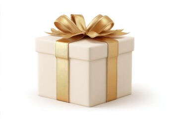 Obraz premium Cream-colored gift box, adorned with a golden ribbon bow