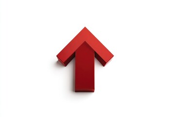 A red upward-pointing arrow, composed of two rectangular blocks, stands out against a plain white background