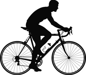 Cyclist Riding Road Bike, Black Silhouette Vector, Active Sportsman on Bicycle, Cycling Motion, Fitness and Outdoor Activity Design Element