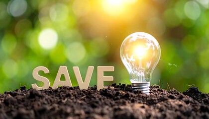 Lightbulb over dirt with save