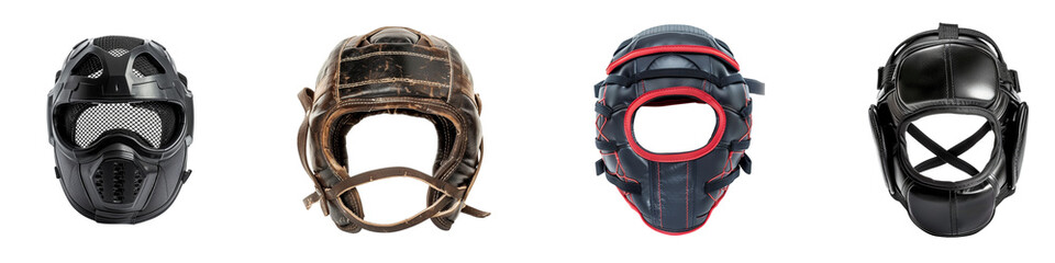 Naklejka premium A comparative look at various vintage modern combat sports headgear