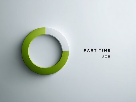 Modern green and white circular ring illustration with the words part time job, representing reduced work hours, flexible schedule, and alternative employment concepts