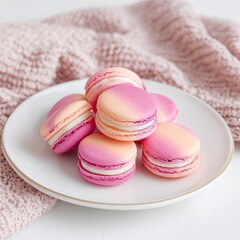 Delicate pastel macarons on a plate