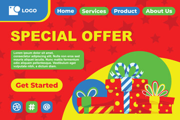 Gift Box in Various Bright Color for Special Offer Web Landing Page Banner Flat Cartoon Background