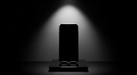 Tall dark object illuminated by a spotlight on a reflective surface