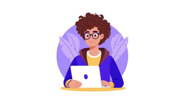 Male web developer working 2D Flat Animation MP4 file