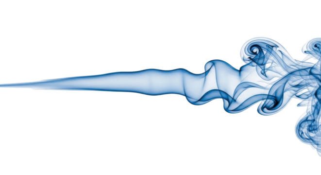 Isolated blue smoke trail swirling upward and twisting creating artistic visual texture effect