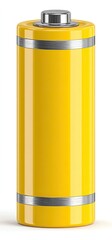 A bright yellow cylindrical battery with metal bands