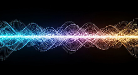 Abstract colorful sound wave visualization with light particles on black background