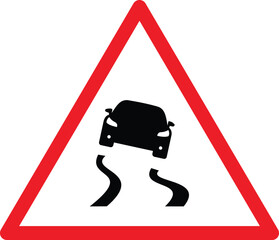 Slippery road traffic warning sign Vector Illustration
