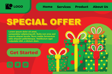 Gift Box in Various Bright Color for Special Offer Web Landing Page Banner Flat Cartoon Background