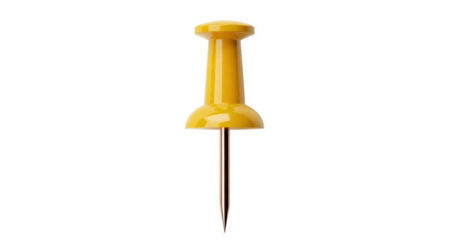 Isolated yellow push pin for office, map, bulletin board or creative projects, closeup
