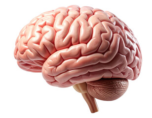 Highly detailed medical illustration of a realistic human brain isolated on pure white background