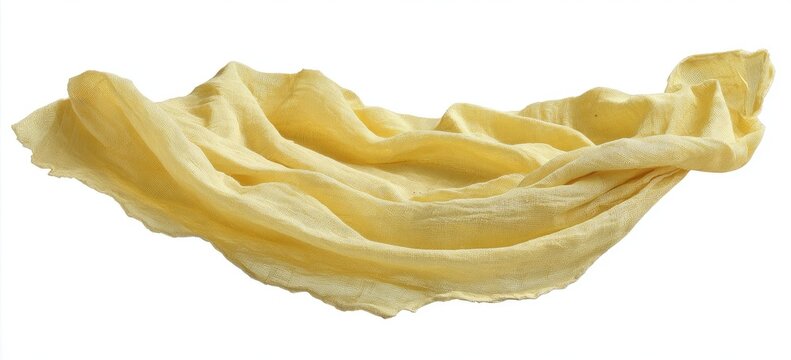 Pale yellow fabric draped in a soft, flowing arc against a white background