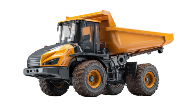 Mini earth moving truck for small sites background isolated on a Transparent background, PNG file.