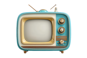 Retro Blue and Gold Television Set with Antenna