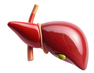 Highly detailed medical illustration of a human gallbladder with ducts and vessels isolated on pure white background